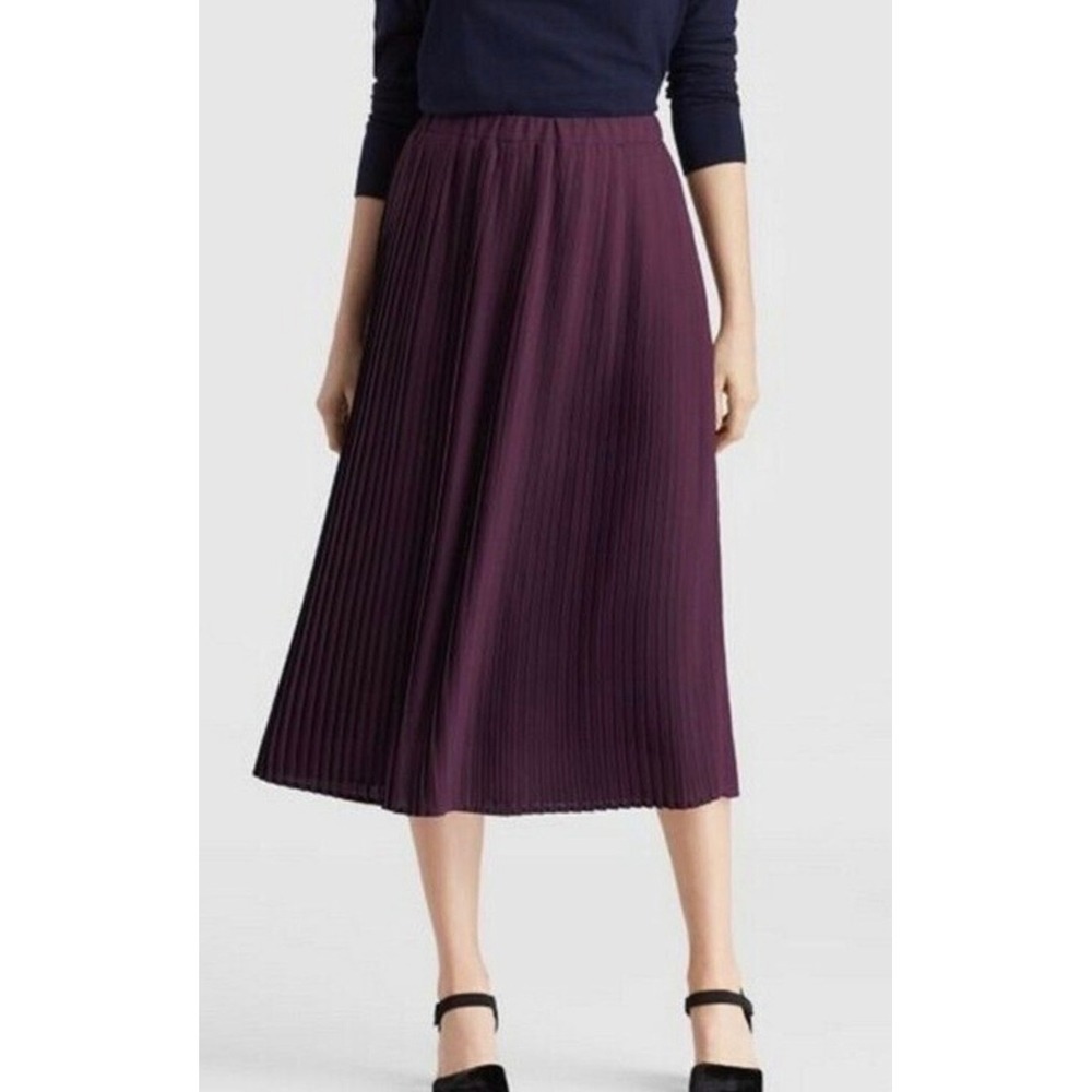 Eileen Fisher Dark Plum Purple Pleated Midi Skirt Recycled Polyester Size 12